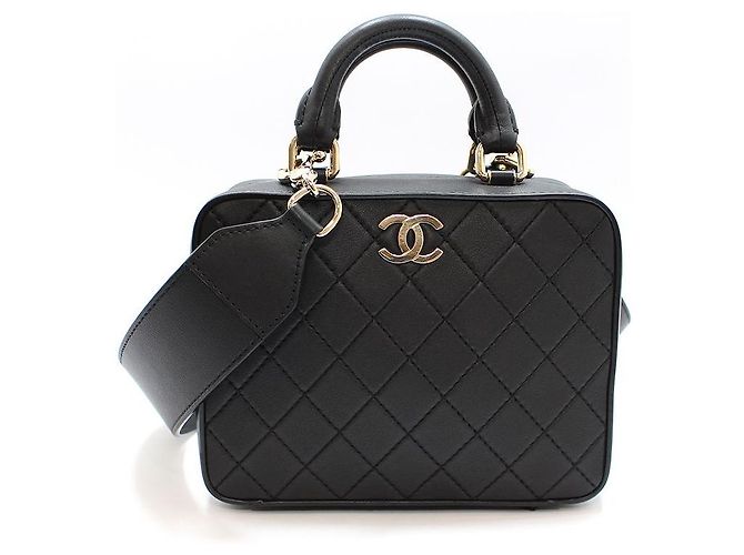 Vanity Chanel Bolsa de maquiagem de mão com alça de ombro e transversal preta Preto