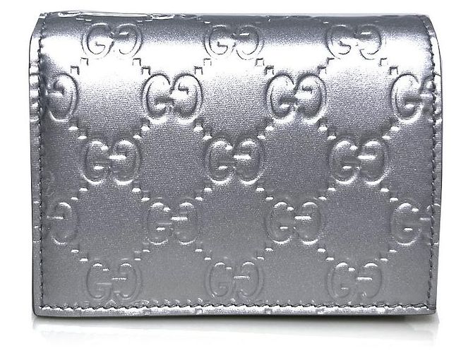Gucci GG Emblem Small Wallet Silver Silvery
