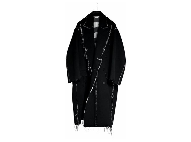 Day Balenciaga Unfinished Edge Oversized Coat Black