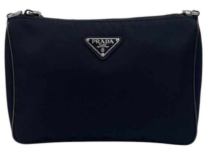 Prada Borsa a tracolla multi tasche in nylon Saffiano Nero