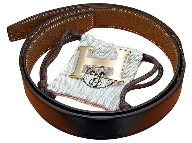 Hermès Cinturón Reversible Negro/Oro Rosa