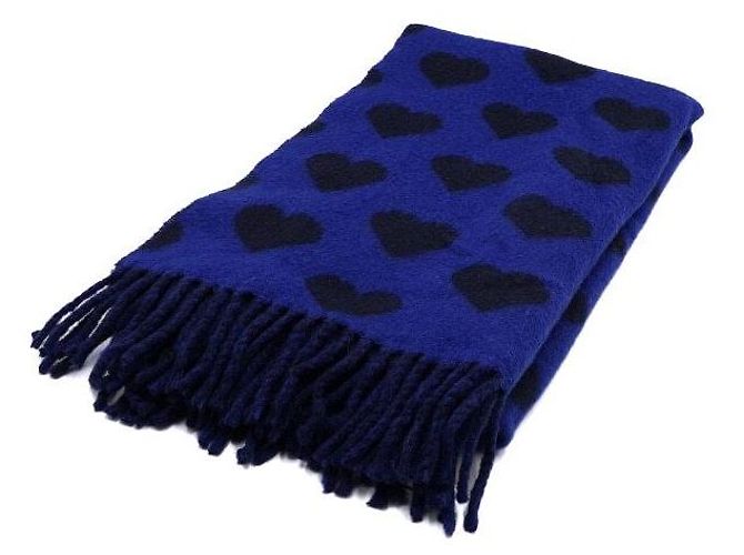 Acne Cachecol de mistura de lã com padrão de coração preto e azul para mulher