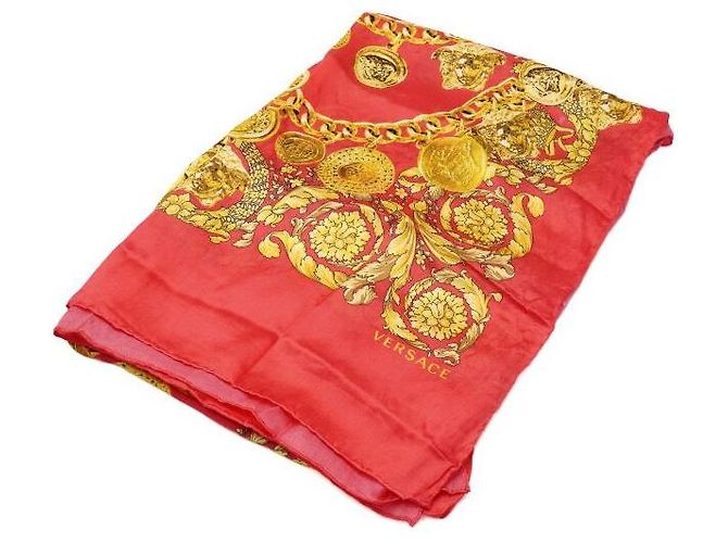 Versace Pañuelo para mujer con estampado de cadena de oro rojo Roja