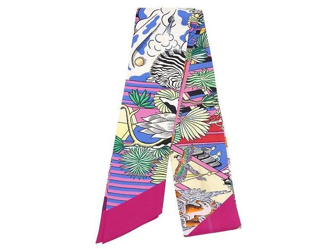 Hermès Lenço Twilly Maxi de seda Animapolis Multicor