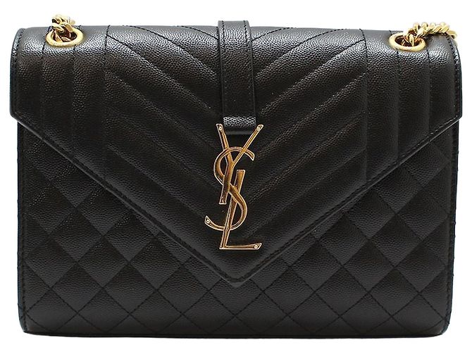 Saint Laurent Black Quilted Leather Gold-tone Envelope Medium Chain Shoulder Bag