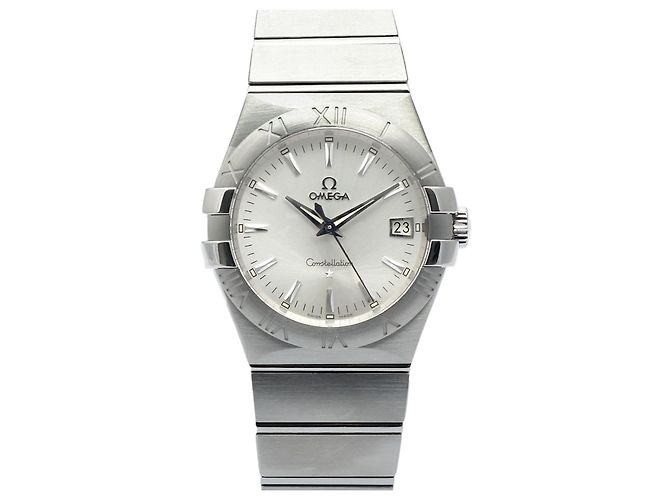 Omega Relógio Constellation Masculino em Aço Prateado Gravado Quartzo com Caixa de Garantia Prata