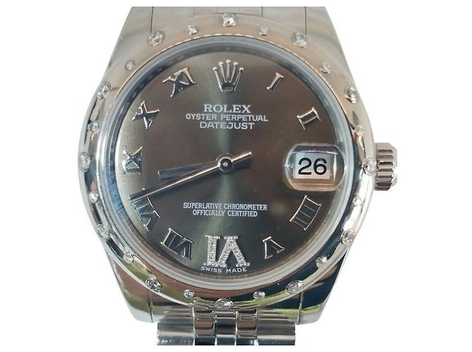 Rolex Relógio Datejust para mulher com mostrador Chocolate e bezel Oyster com Diamantes Marrom