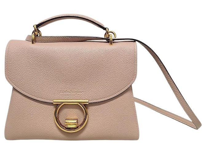 Salvatore Ferragamo Bolsa de mão e de ombro Margo em couro bege com Gancini Marrom
