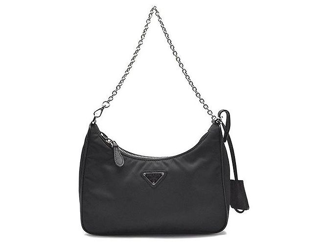 Prada Bolsa Hobo em tecido Re-Nylon com alça de corrente Preto