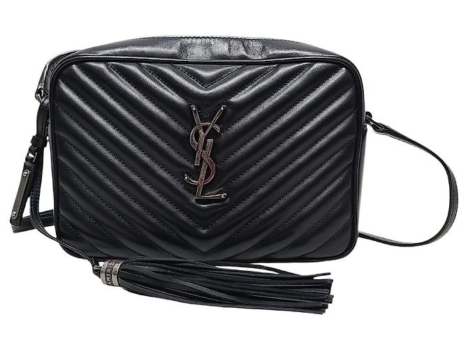 Saint Laurent Sac caméra à pompon monogramme en cuir noir