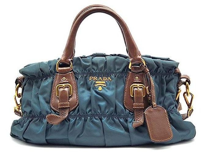 Prada Bolsa Tote e Bolsa de Ombro em Tecido Gaufre Azul