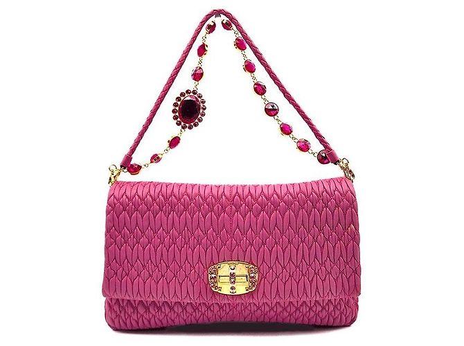 Miu Miu Bolsa de Ombro Nappa Matelassé Crystal Rosa