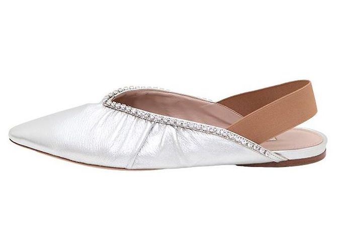Miu Miu Cubic Silver Band Slingback Flat Shoes Silvery