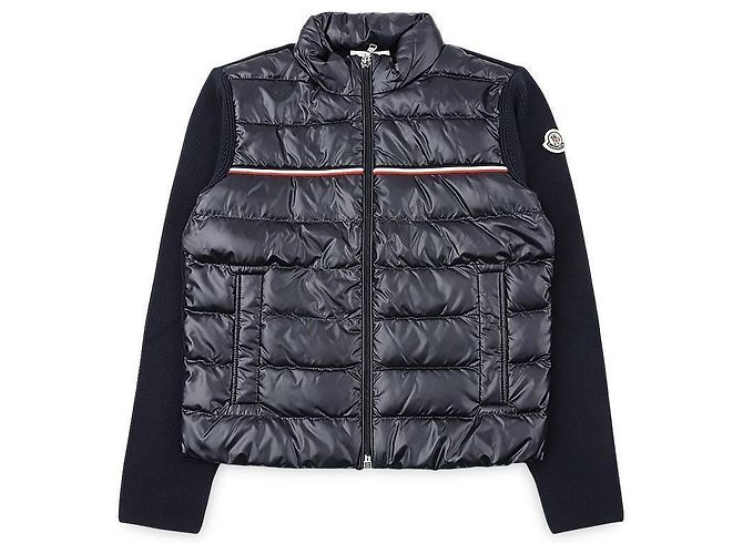 Moncler Strickjacke mit Logo-Patch aus Mischgewebe und Steppung Blau