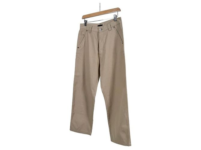 Prada Pantaloni larghi in cotone con logo Triangle da uomo Beige Marrone