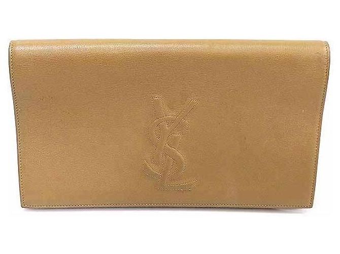 Saint Laurent Clutch Beldujour Monogram in pelle beige Marrone