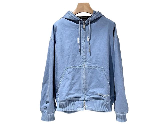 Dior Giacca in denim con cappuccio e zip con logo ricamato Couture Blu