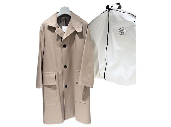 Hermès Abrigo largo de algodón beige Castaño
