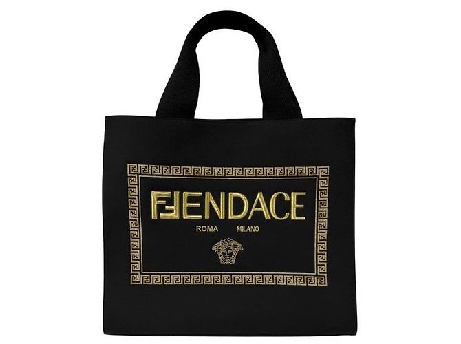 Fendi Borsa tote in cotone, borsa a tracolla, Black, Large Nero
