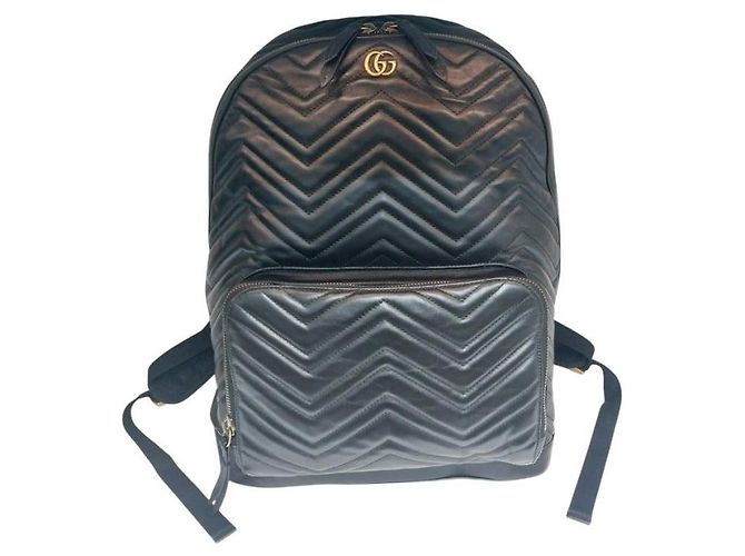 Gucci Black Quilted Chevron GG Marmont Backpack