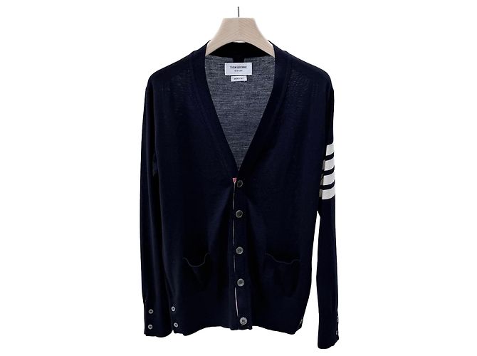 Thom Browne Merino Wool Cardigan Navy Blue