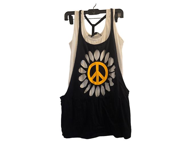 Top Love Moschino in cotone con stampa Pace e Fiore Nero Bianco Giallo