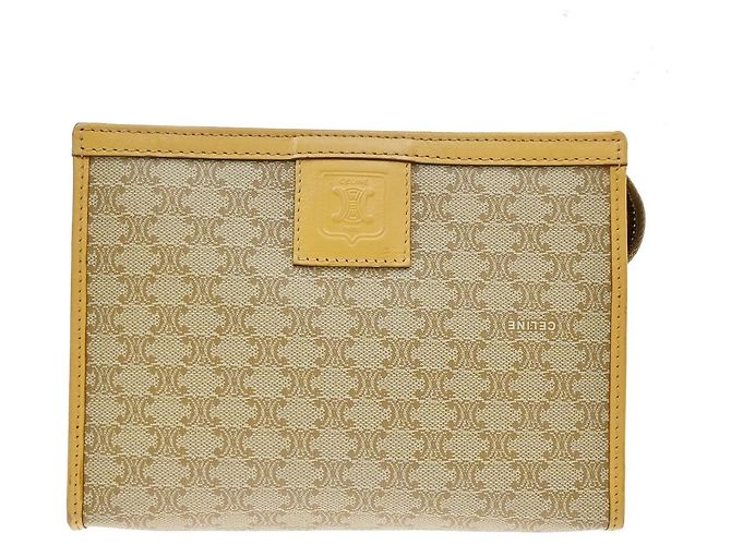 Céline Pochette Celine Macadam em lona e couro Bege