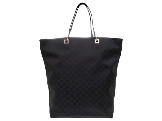 Gucci GG Pattern Nylon Leder Schwarze Tote Bag