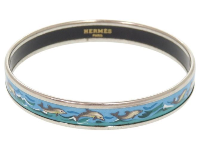 Hermès Hermes Email PM Dolphin Metal Bangle Bracelet Silvery Blue 