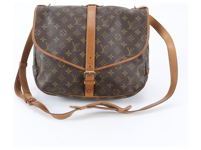 Bolsa de ombro em couro Louis Vuitton Monogram Saumur 35 Marrom