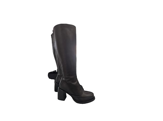 Ann Demeulemeester Black Leather Platform Knee-High Boots Size 39