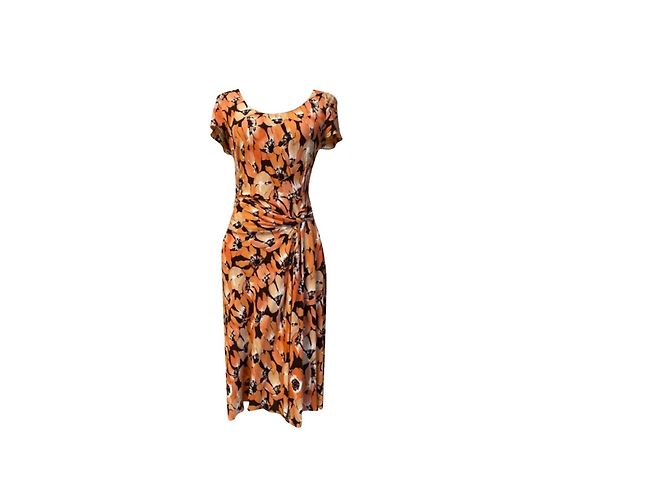 Prada Midi-Kleid mit Blumenprint und Rüschendetails Braun Schwarz Weiß Orange