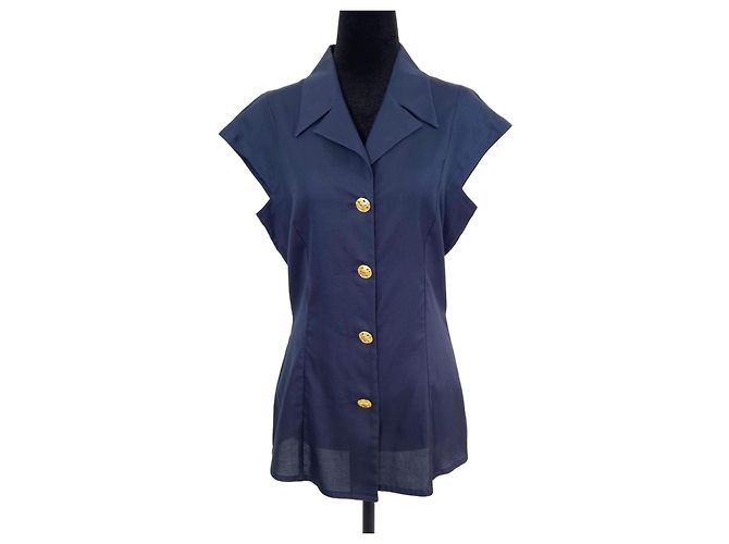 Gianni Versace Couture camicia navy blue 1990s Blu navy