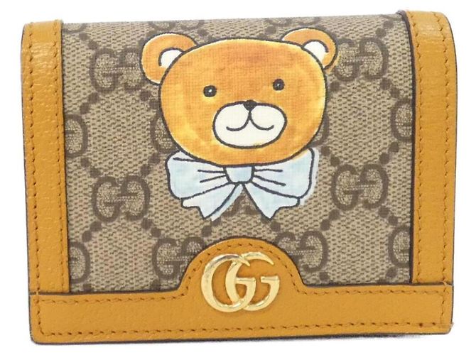 Portafoglio bi-fold beige e senape Gucci
