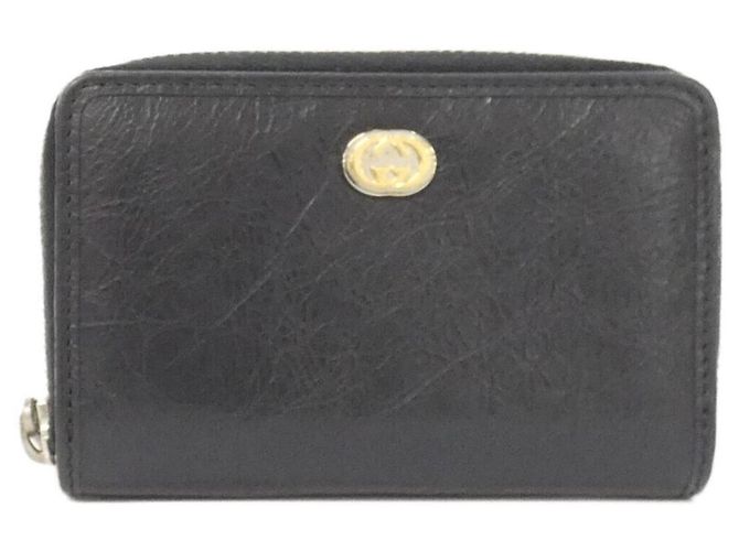 Porta-moedas de couro com Interlocking G Gucci Preto