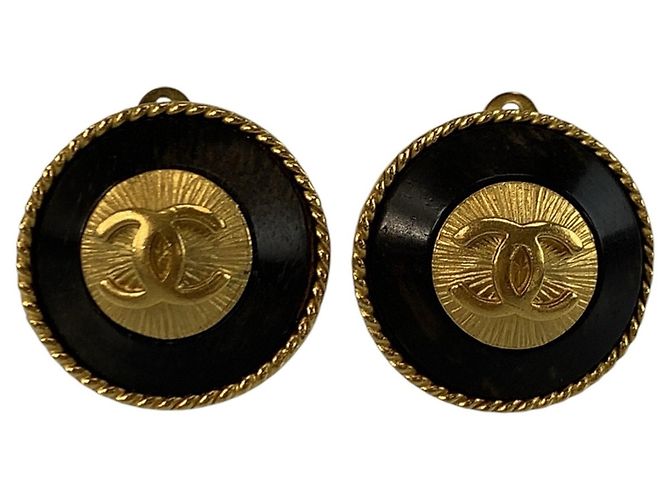 Orecchini CHANEL Coco Mark placcati in legno nero e oro per donna