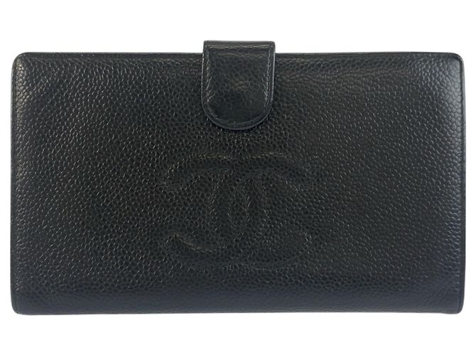 Chanel Coco Mark Black Leather Long Wallet