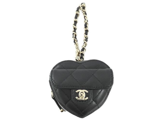 Charm de bolsa de couro Chanel AP4838 Preto Dourado