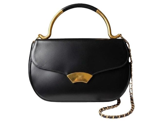Bolsa de couro preta Karl Lagerfeld com ferragens douradas Preto