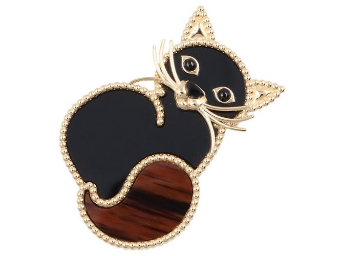Spilla Gatto Van Cleef & Arpels Marrone Nero D'oro 