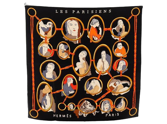 Hermès Sciarpa in seta Carré 90 Les Parisiens Hermes Nero Multicolore