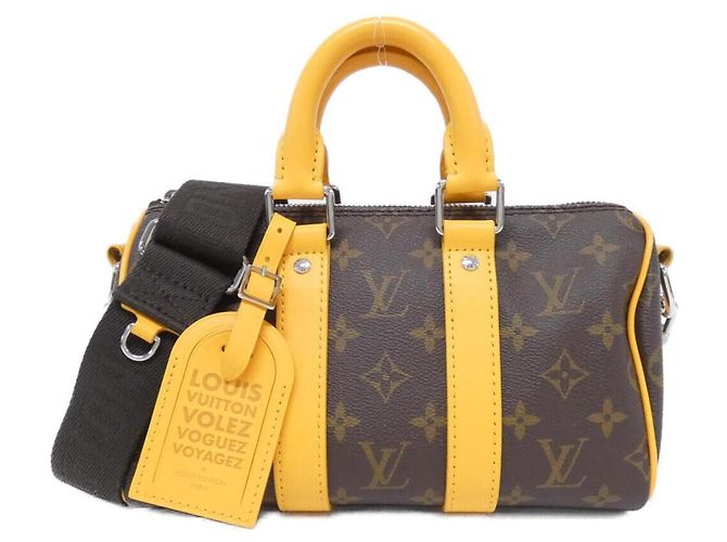 Louis Vuitton Monogram Macassar Keepall Bandoulière 25cm Borsa Boston Marrone D'oro Giallo