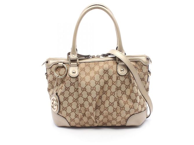 Bolsa 2-Way Gucci Sukey GG Canvas Marrom Bege
