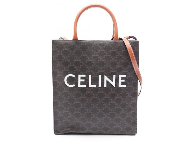 Céline Celine Small Vertical Cabas Triomphe Bolsa Tote 2-Way Marrom Preto Branco