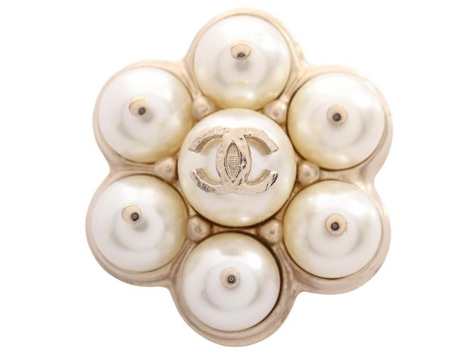 Chanel Coco Mark Brosche Weiß Golden