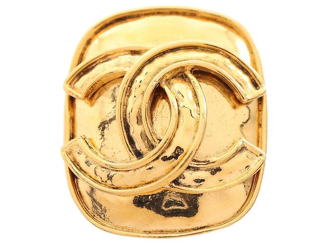 Broche Retangular Chanel Coco Mark Dourado