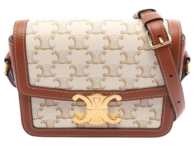 Céline Bolsa de Ombro Celine Teen Triomphe Marrom Branco Bege