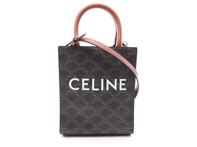 Céline Sac à main 2-Way Celine Mini Vertical Cabas Triomphe Marron Noir
