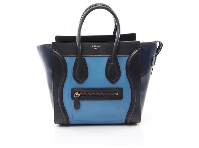 Céline Celine Luggage Micro Shopper Tote Bag Schwarz Blau Marineblau
