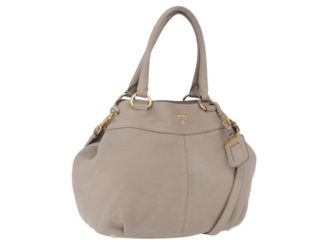 Bolsa PRADA de couro 2way Cinza Ouro Auth bs36168 Marrom Dourado